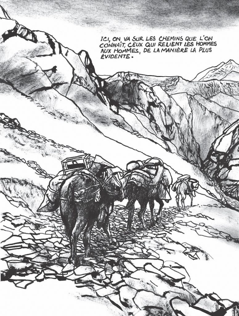Edmond Baudoin Image extraite de La traverse, éd. L’Association, 2019, p.45. Encre de Chine sur papier, 29,4 x 21 cm. © Edmond Baudoin & L’Association