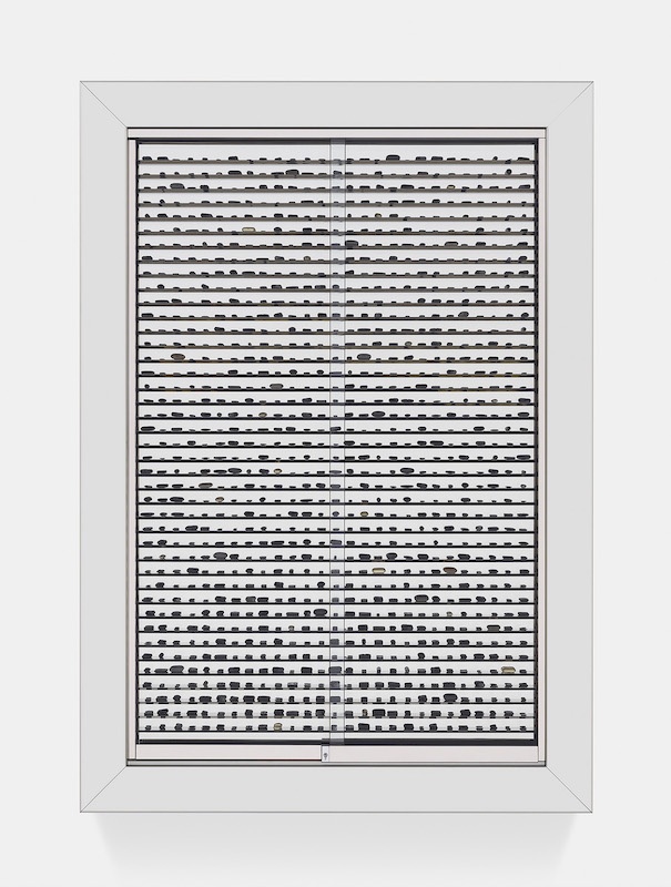 DAMIEN HIRST The Plague, 2011 Glass, stainless steel, steel, aluminum, nickel, bismuth and cast resin, colored plaster, and painted pills with dry transfers 50 x 35 x 4 in 127 x 88.9 x 10.2 cm © Damien Hirst and Science Ltd. All rights reserved, DACS 2021 Photographed by Prudence Cuming Associates Ltd Courtesy Gagosian