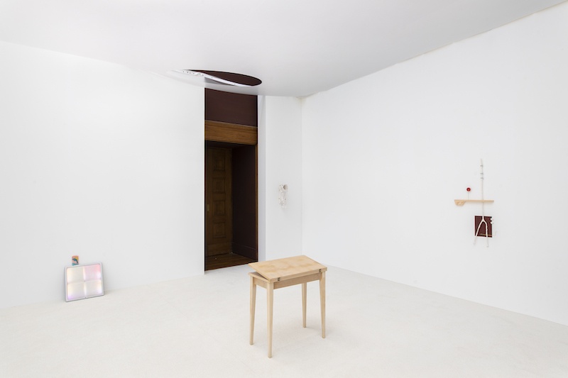 Au premier plan _ Elisa Florimond, Sobek, 2021, table IKEA, caïman empaillé, 40 x 80 x 80 cm. © Nicolas Brasseur