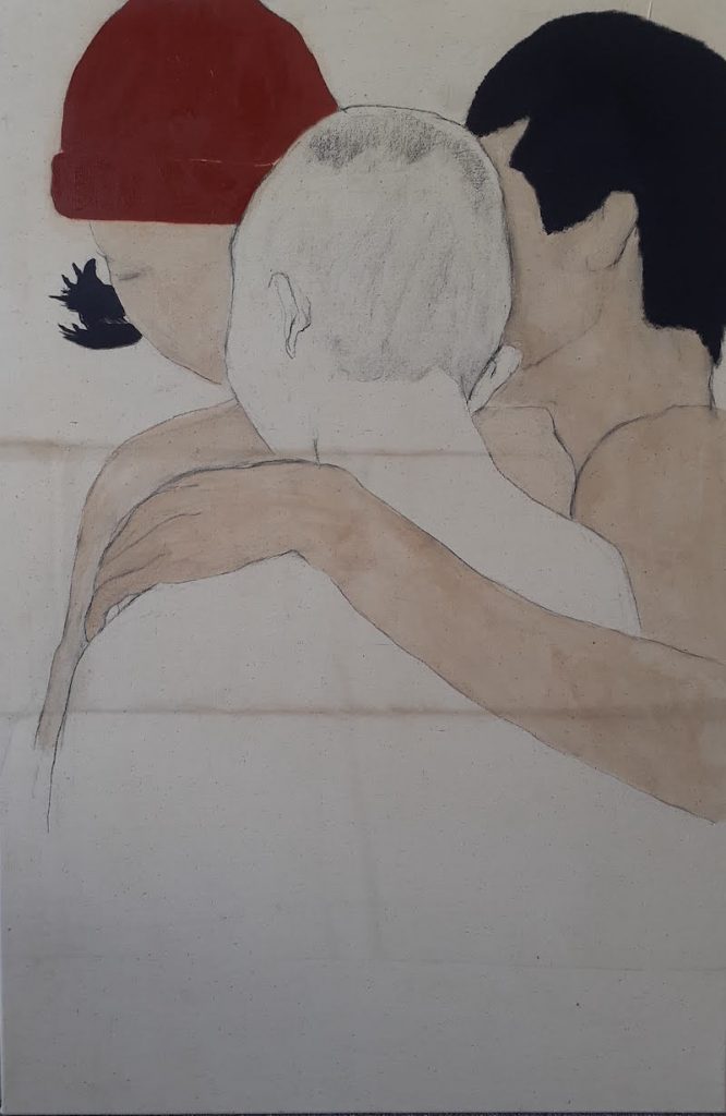 Juliette Lemontey, Les trois âges, 2021. Huile, fusain et brou de noix sur toile, 120x81 cm. Photo de Juliette Lemontey