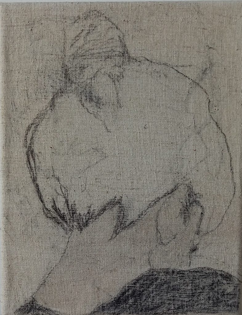 Juliette Lemontey, Petit chignon, 2021. Fusain et brou de noix sur toile, 24x19 cm. Photo de Juliette Lemontey