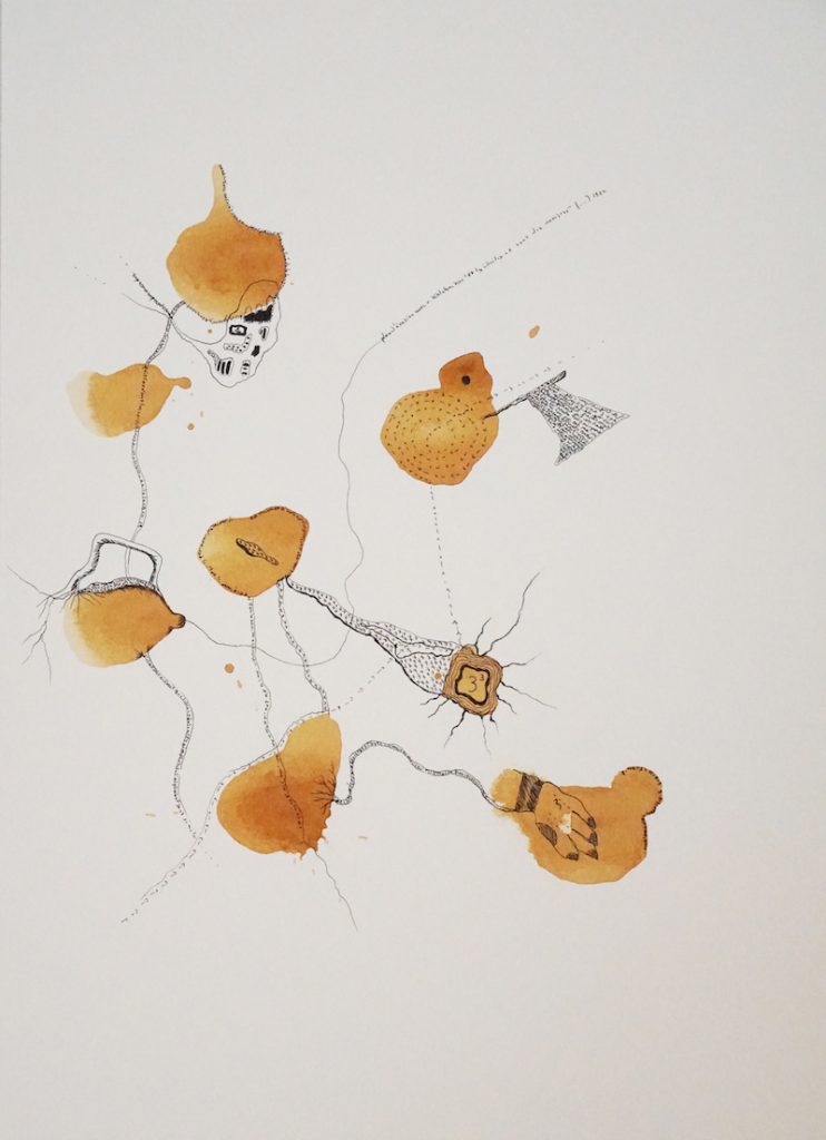 Guetat-Liviani, Plan d’évasion avec Velimir Khlebnikov 3, 2021 dessin à l’encre 40 x 30 cm