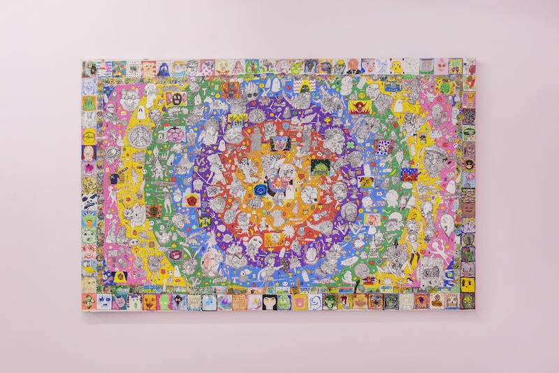 Nils Bertho, BEAT THE MALL (série: INVOCATIONS), 2019 150 x 100 cm, rotring, diverses techniques sur toile