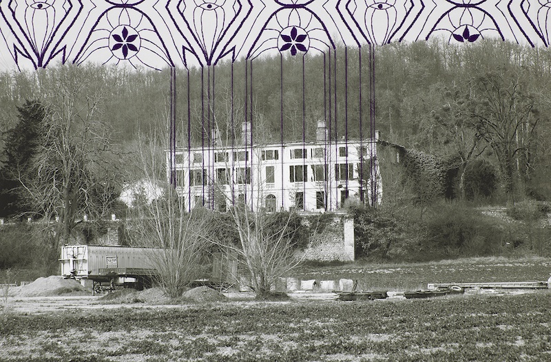 Delphine Dewachter, Maison vivante VII Photographie noir et blanc, fil DMC brodées à la main par l’artiste, 2010-2019 50x70 cm Courtesy de l'artiste et La Transversale, Bourges