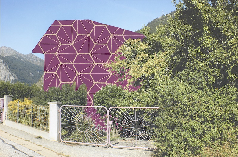 Delphine Dewachter, Maison vive II Photographie couleur, acrylique, fil DMC brodées à la main par l’artiste, 2010-2019 50x70 cm Courtesy de l'artiste et La Transversale, Bourges