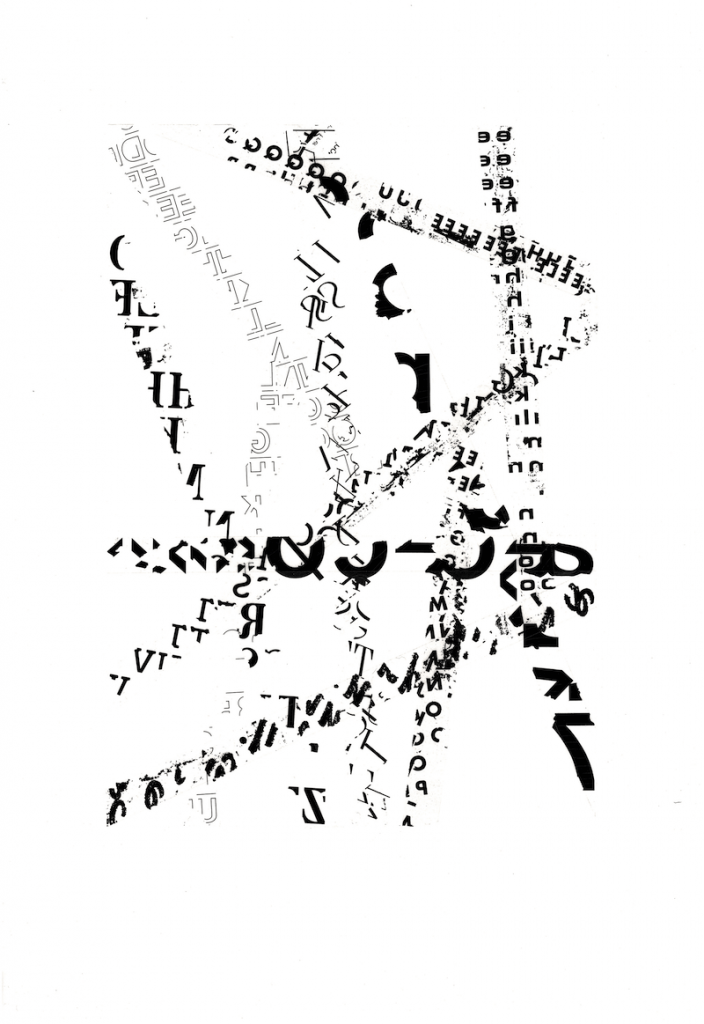 Fernando Aguiar, Essai #4 pour une nouvelle expression de l’écriture, 2022 Letter press et adhésif sur papier
40 x 30 cm