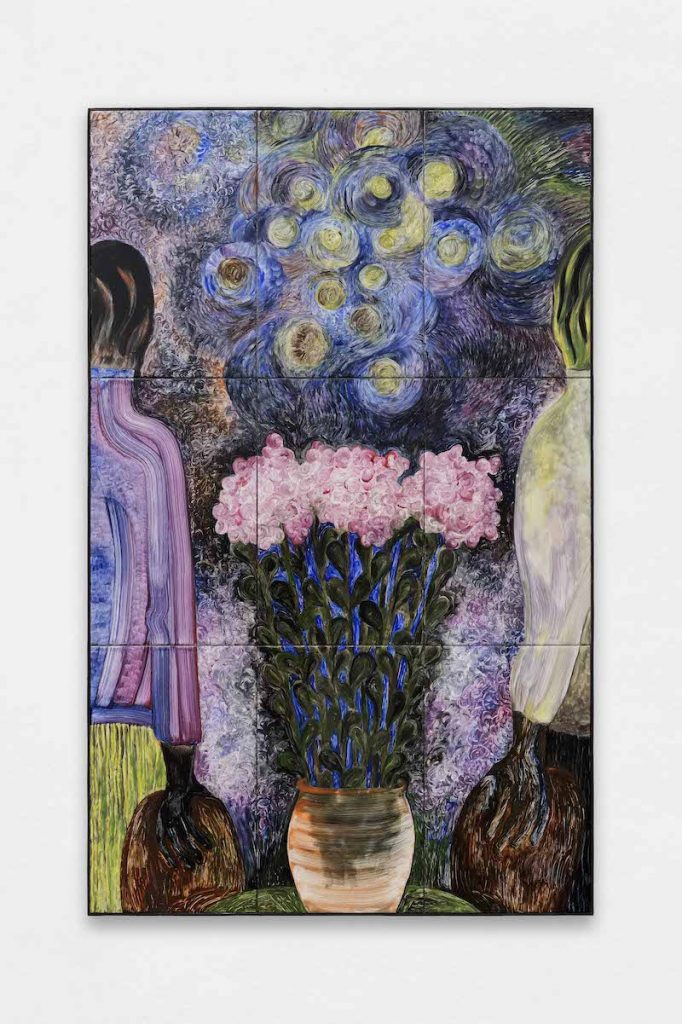 Jacent,Teru (L), 2023, painting on glazed earthenware, baked, mounted on plywood, artist frame, 120.8 x 75.6 cm, unique - Photo Aurélien Mole