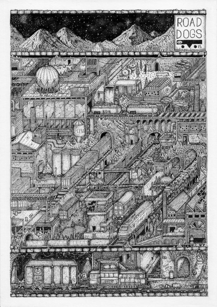 Jack Tezam, Dépôt (Extrait de la série l’Archipel), 210 x 297 mm, Encre de Chine sur papier Canson® 200 gm2, 2020.