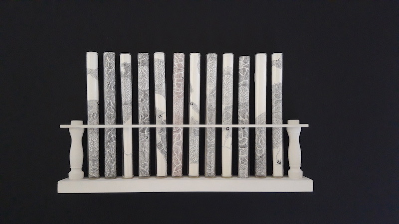 Nathalie Borowski, Etudes - Dessins à l’encre roulés dans tubes de verres