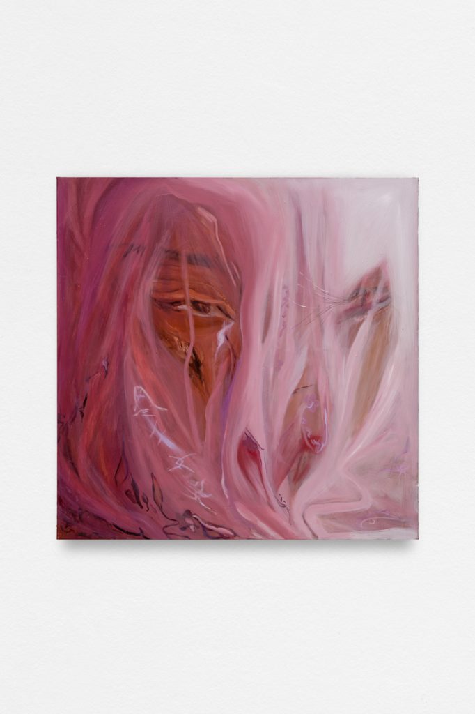 Sequoia Scavullo, Il y a un regard enfin pour voir vos paupières fermées, 2023, oil on canvas, 120 x 120 cm, unique