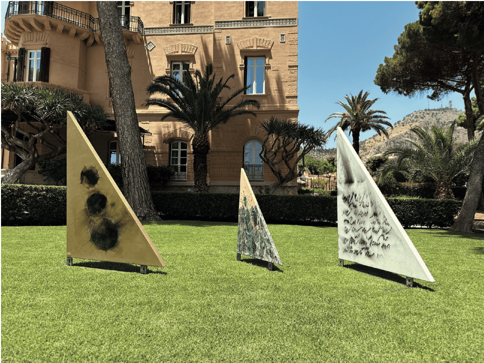 Régate, Feu, fumée et pigment sur acier galvanisé, 315 x 192 x 250 cm Villa Igiea Palerme © Studio Jean Boghossian