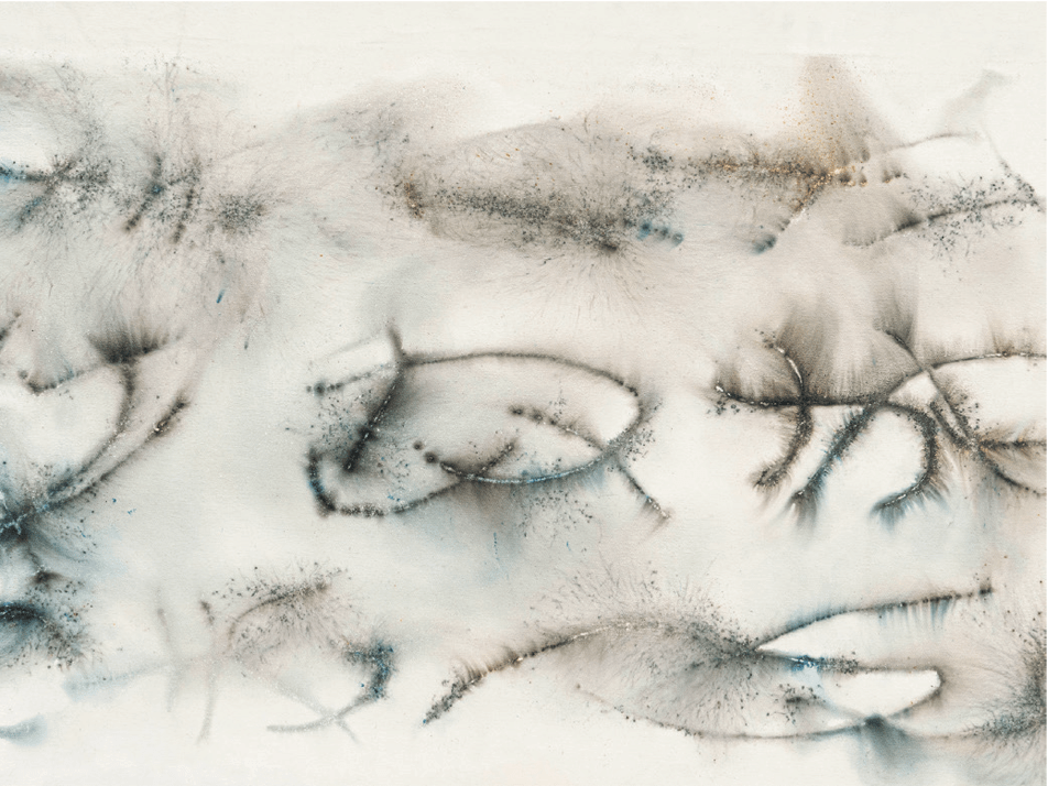 Untitled, 2022 Fumée et pigments, acrylique sur toile, 66,5 x 86 cm Villa Zito, Fondazione Sicilia © Studio Jean Boghossian
