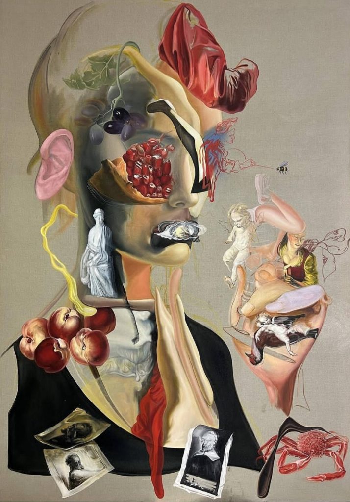 Tomáš Jetela, Ce soir à l'atelier - Tableau d'affichage baroque - Possibilités infinies, 270 x 190 cm, huile sur toile, 2023