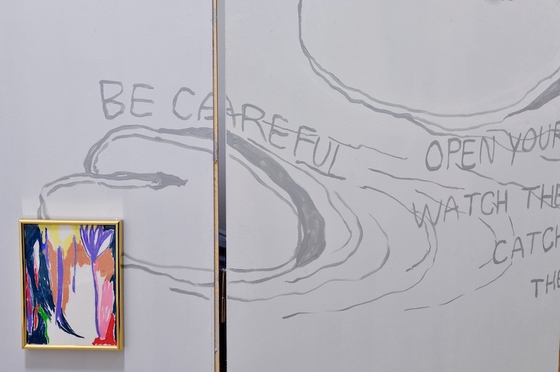 Pamela: Waterlilies. Detail of an installation, 2023. Wall painting, photography, oil pastel drawings on the paper. Photo: Pavel Petrov, OGV Jihlava.